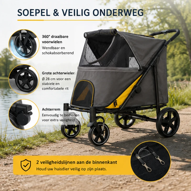 PawHut Hondenbuggy voor Middelgrote en Oudere Honden, Opvouwbare, Donkergrijs, 112 x 65 x 100 cm(m-6)