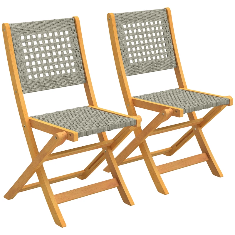Outsunny Gartenstühle 2 Stück Klappstuhl mit Atmungsaktiv Sitz angenehme Sitzhöhe aus Massivholz & Polyrattan