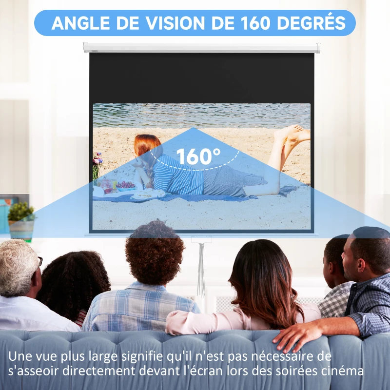 HOMCOM Écran de projection TV et Home Cinema 80 Pouces 16:9 4K HD, fixation mural ou plafond, 187 x 8 x 150 cm