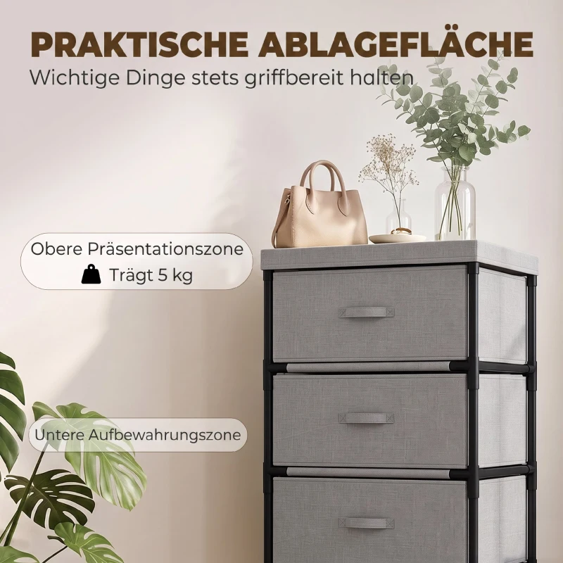 HOMCOM Kommode mit Stahlrahmen und 4 Schubladen, 42 x 32 x 80 cm, Grau/Schwarz