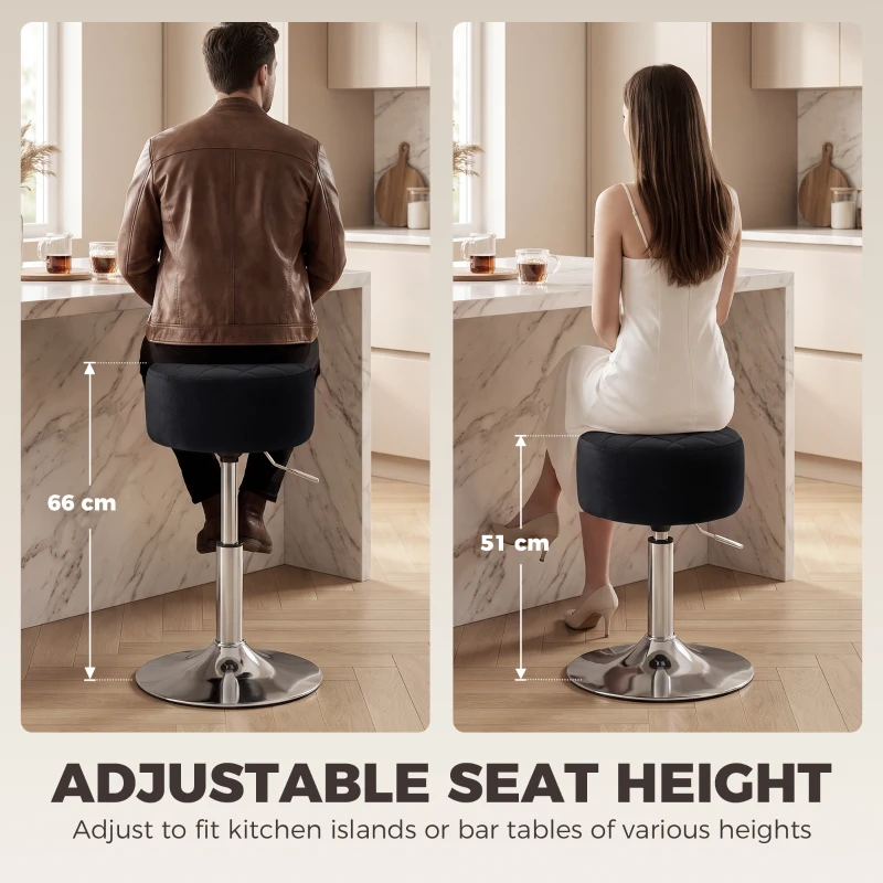 HOMCOM Bar Stool Adjustable Swivel Chair Velvet-Feel Seat 1 Piece, Black
