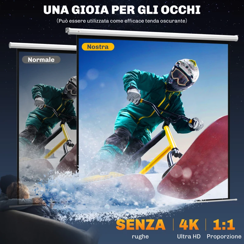 HOMCOM Telo Proiettore Motorizzato da 120" con Telecomando, in Plastica e Metallo, 236.5x8x236.5 cm, Bianco