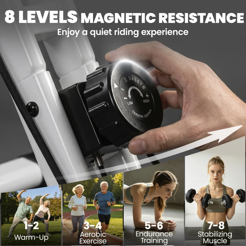 SPORTNOW 4-In-1 Folding Exercise Bike with Resistance Bands, Bluetooth App, 8-Level Magnetic Resistance, LCD Display, Blue