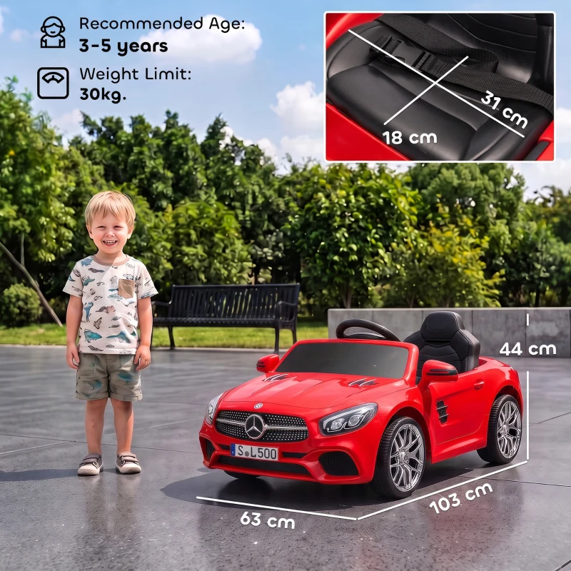 AIYAPLAY Carro Elétrico Infantil Mercedes-Benz SL500 12V Vermelho com Comando à Distância, 2 Motores e Suspensão