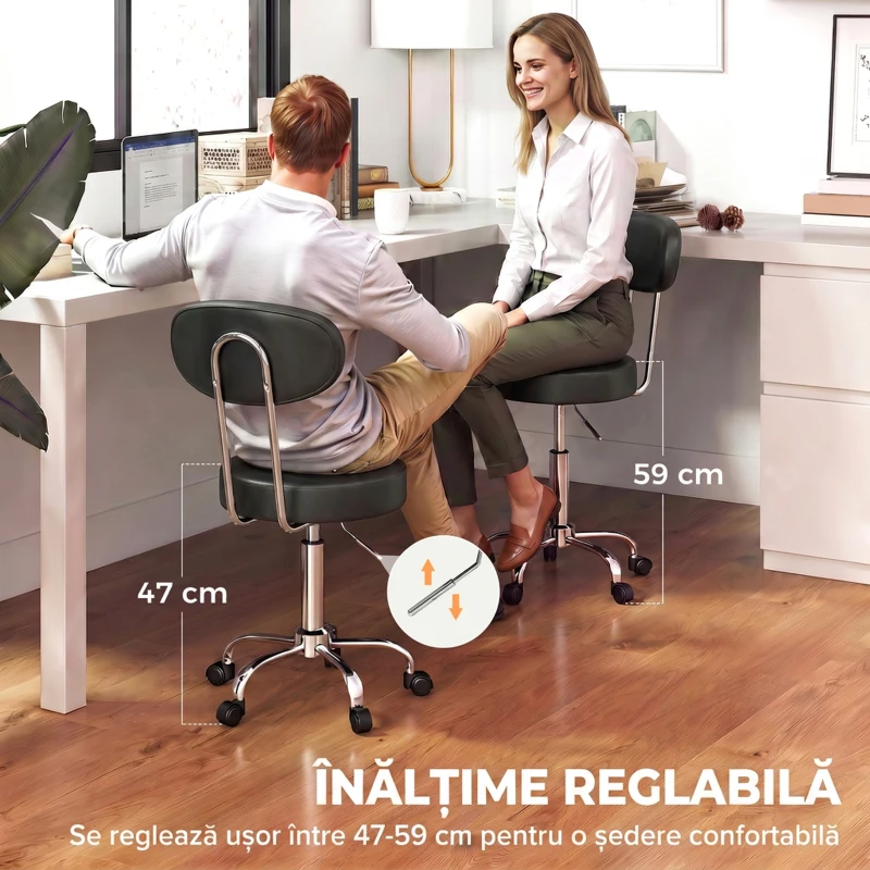 HOMCOM Scaun Reglabil Rotativ a 360°con Spătar Și Șezut Tapițate, Negru