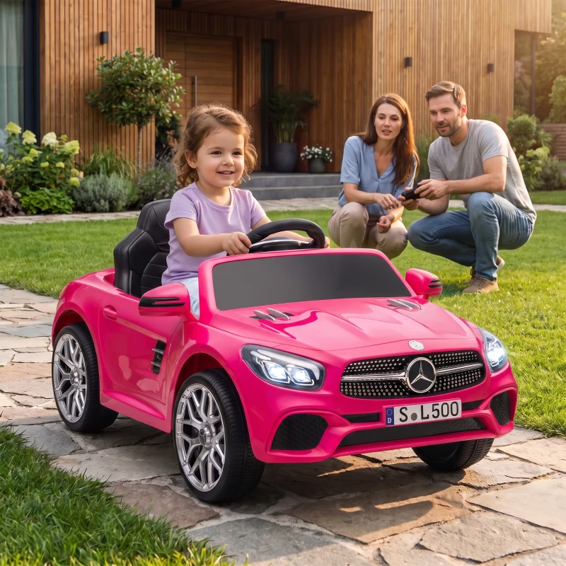 AIYAPLAY Voiture Électrique Enfants 12V Mercedes-Benz SL500, 3-5 km/h, 2 Moteurs, Télécommande 2,4G, pour 3-5 Ans, Rose