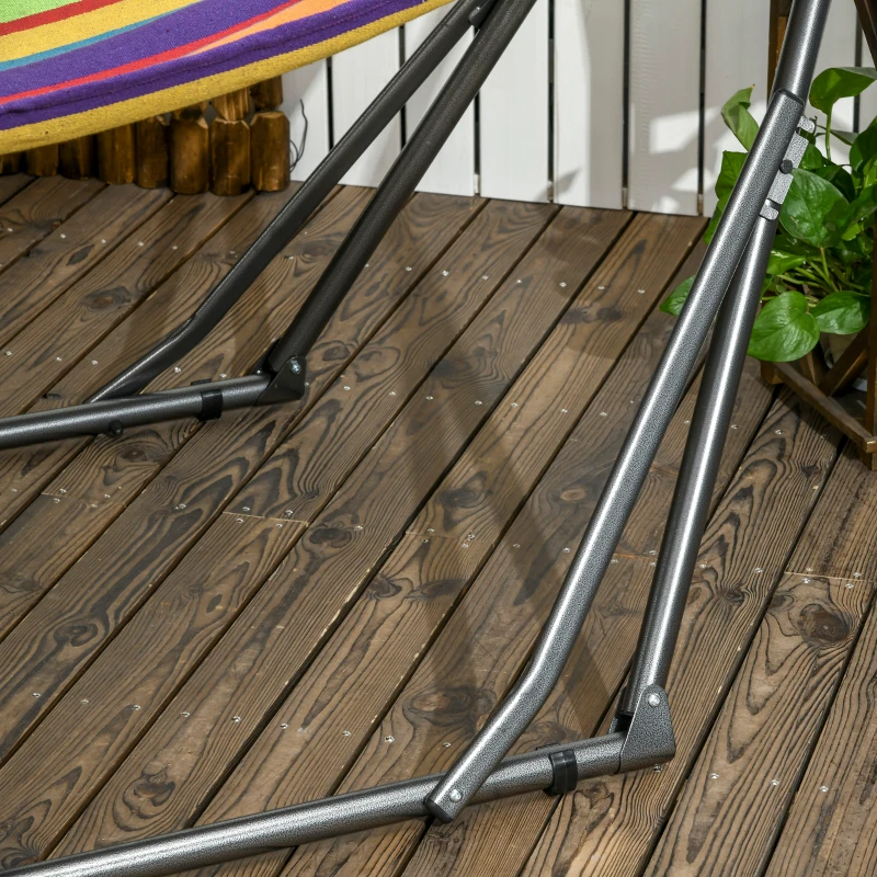 Outsunny Hamaca con Soporte Plegable 2 en 1 Tendedero con Barra Estructura de Acero para Jardín 270x100x94 cm Multicolor
