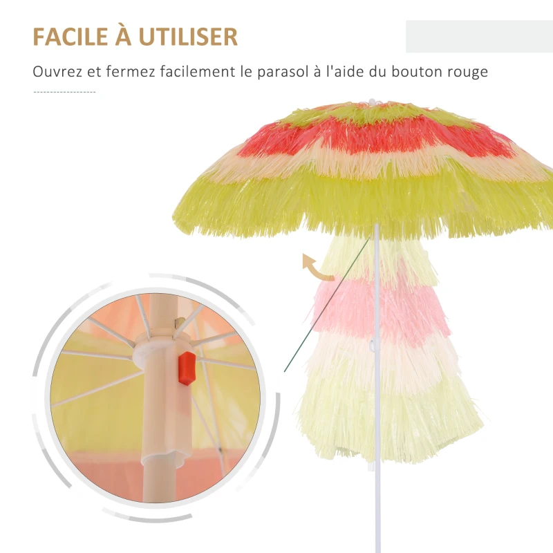 Outsunny Parasol de plage parasol inclinable rond Ø 160 cm Design Hawai angle d'inclinaison et hauteur réglables tissu polyester haute densité multicolore
