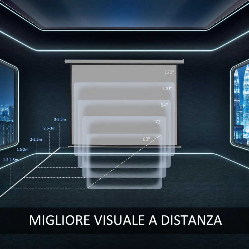 HOMCOM Telo Proiettore Motorizzato da 120 Pollici 4K HD Formato 4:3, Schermo Proiettore Motorizzato Elettrico Antirughe con Telecomando, Telo Videoproiettore per Casa, Cinema, Ufficio, Home, Bianco
