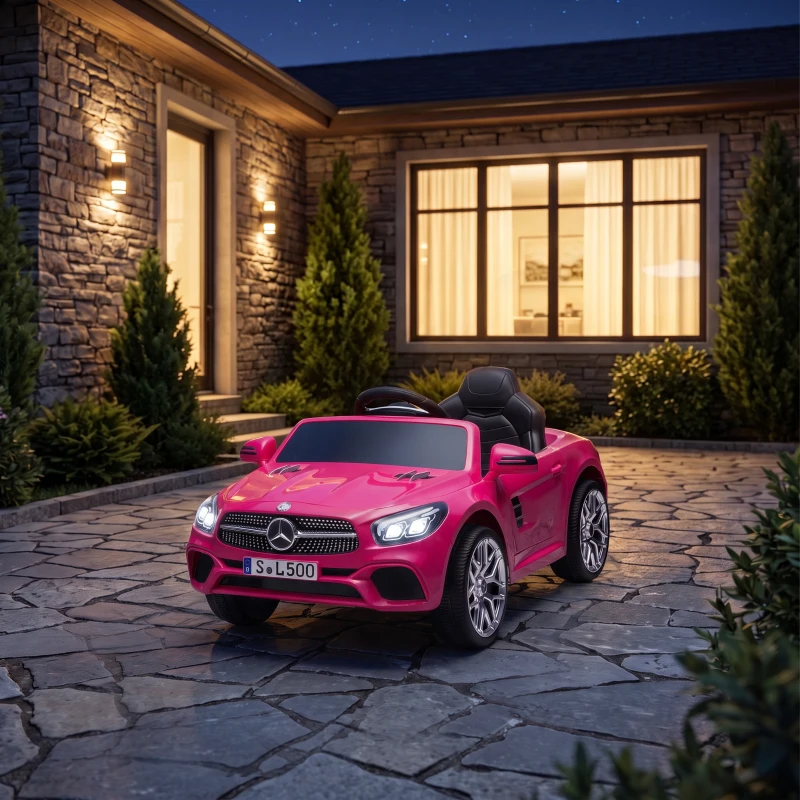 AIYAPLAY Carro Elétrico Infantil Mercedes-Benz SL500 12 V com Controlo Remoto 2,4 GHz, 2 Motores, Suspensão e Arranque Suave, Rosa
