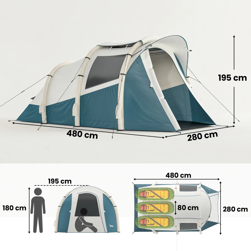 Outsunny Inflatable Camping Tent w/ Air Pump, Easy Setup 2-3 Person Blow Up Tent, Green