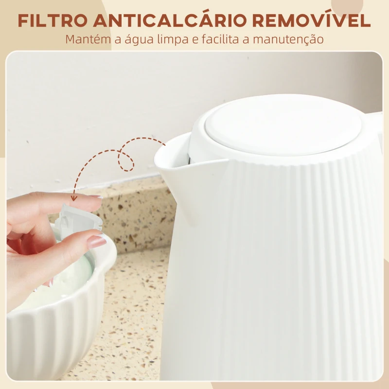 HOMCOM Jarro Elétrico 1,7 L 2200 W com Filtro Anticalcário Removível Desligamento Automático Base Giratória 360° Creme