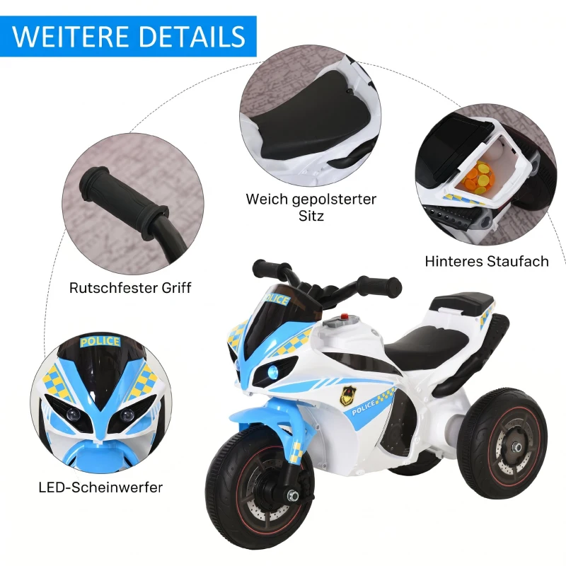 HOMCOM Rutschauto, Rutschfahrzeug mit Musik und Scheinwerfer, Kinderfahrzeug im Rennmotorrad-Design, bis 20kg 18-36 Monate Blau
