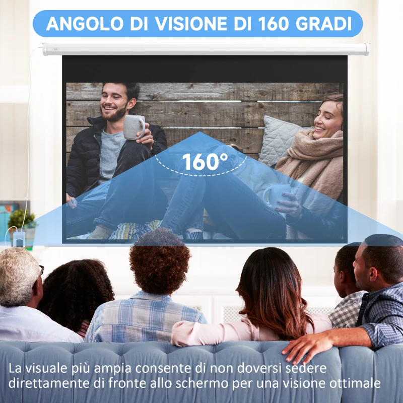 HOMCOM Telo per Proiettore 84" 16:9 Motorizzato con Telecomando, 215x8x140cm, Bianco