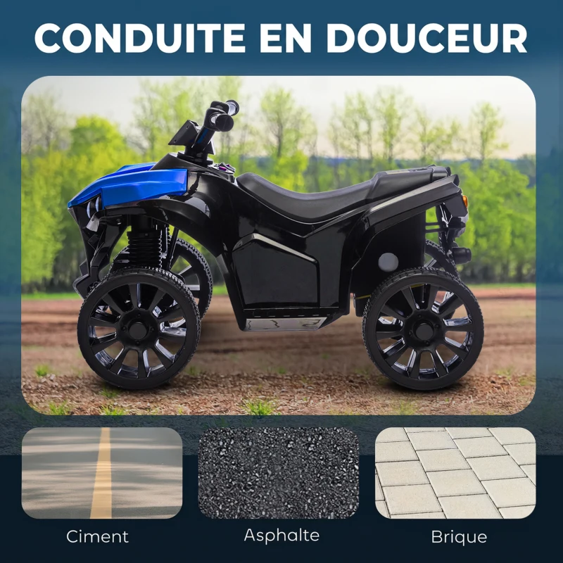 AIYAPLAY Quad Électrique Enfant 6V, Voiture Électrique Enfants ATV, Musique et Phares LED, 18-56 Mois, 70x42x45cm, Bleu(m-5)