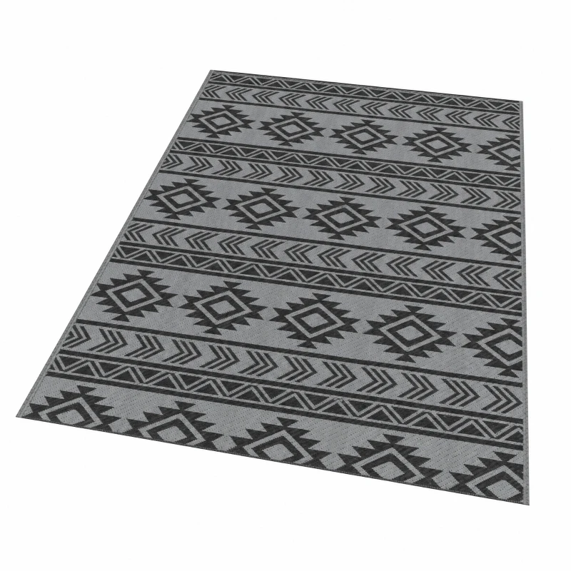 Outsunny vloerkleed voor buiten, waterdicht, dubbelzijdig ontwerp, hoogwaardige kunststofvezel, zwart+grijs, 182 x 274 cm