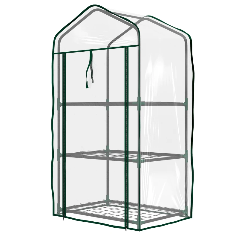 Outsunny Mini Serra da Giardino con Copertura in PE, 3 Ripiani e Porta Avvolgibile, 59x39x127 cm, Trasparente