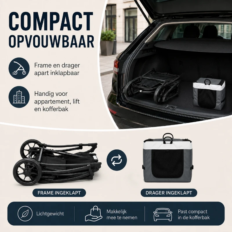 PawHut 2-in-1 Hondenbuggy met Afneembare Draagmand voor Honden en Katten tot 10 kg, Grijs