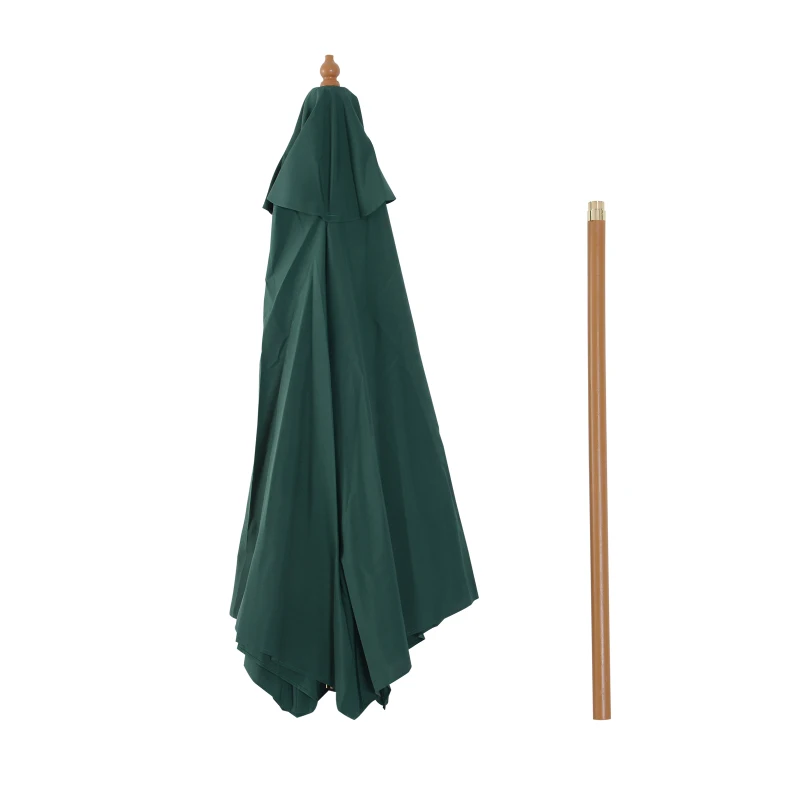 Outsunny Ombrellone da Giardino 2.5x2.3m a 6 Stecche, in Legno e Poliestere, Verde Scuro