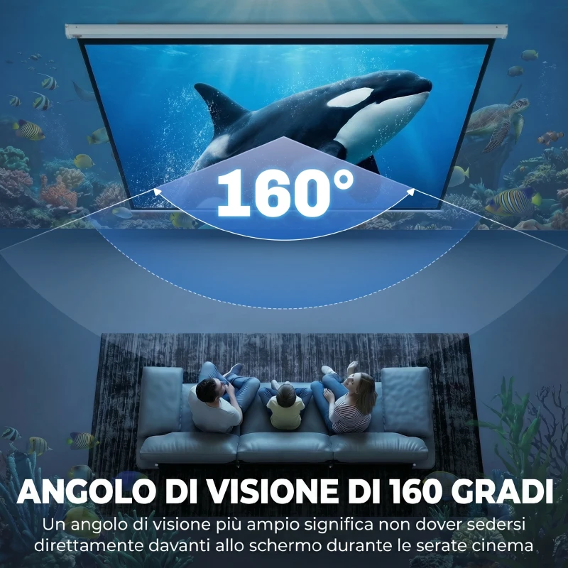 HOMCOM Telo per Proiettore 100" Rapporto 16:9, Fissaggio a Muro e Soffitto per Casa e Ufficio, Bianco
