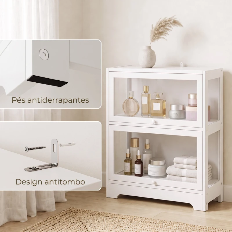 HOMCOM Vitrina Expositora para Coleções com 2 Níveis e Portas em Acrílico para Figuras, 59,5x30x73 cm, Branco