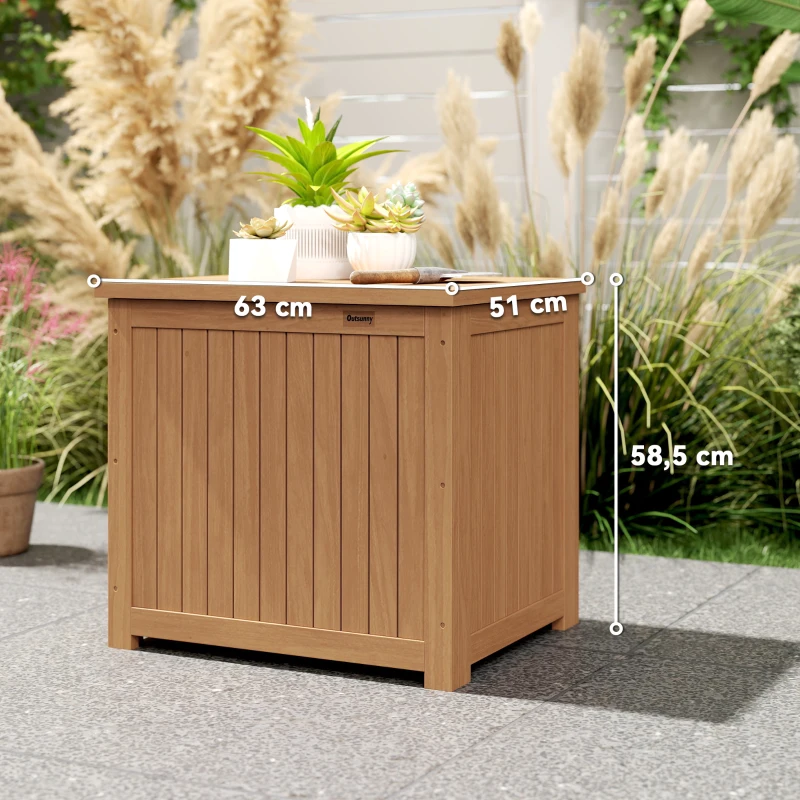 Outsunny Arcón Exterior de Madera 130L Baúl Almacenaje Exterior con Forro Tapa con Bisagras y Correa 63x51x58,5 cm Marrón