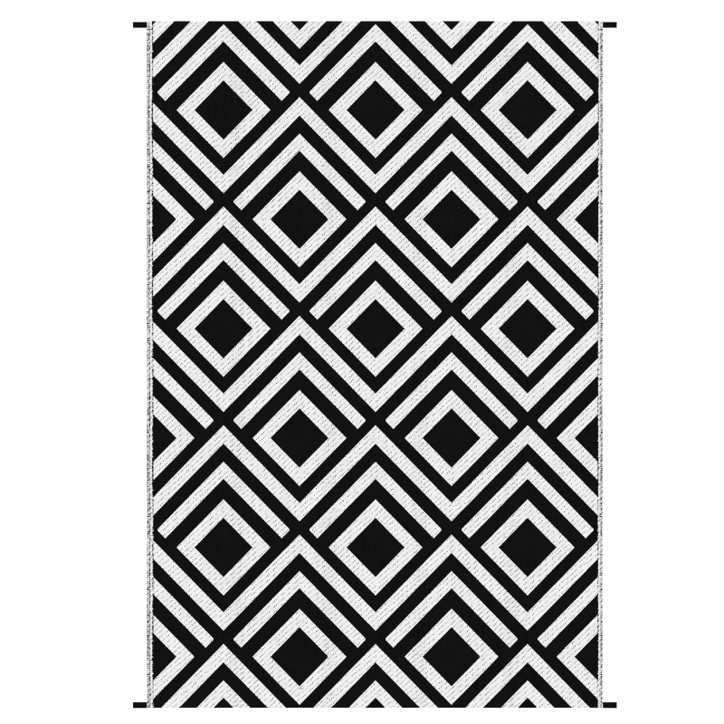 Outsunny Reversible Outdoor Rug, Plastic Straw Mat w/ Carry Bag Ground Stakes for Garden RV Picnic Beach Camping 182x274cm Black