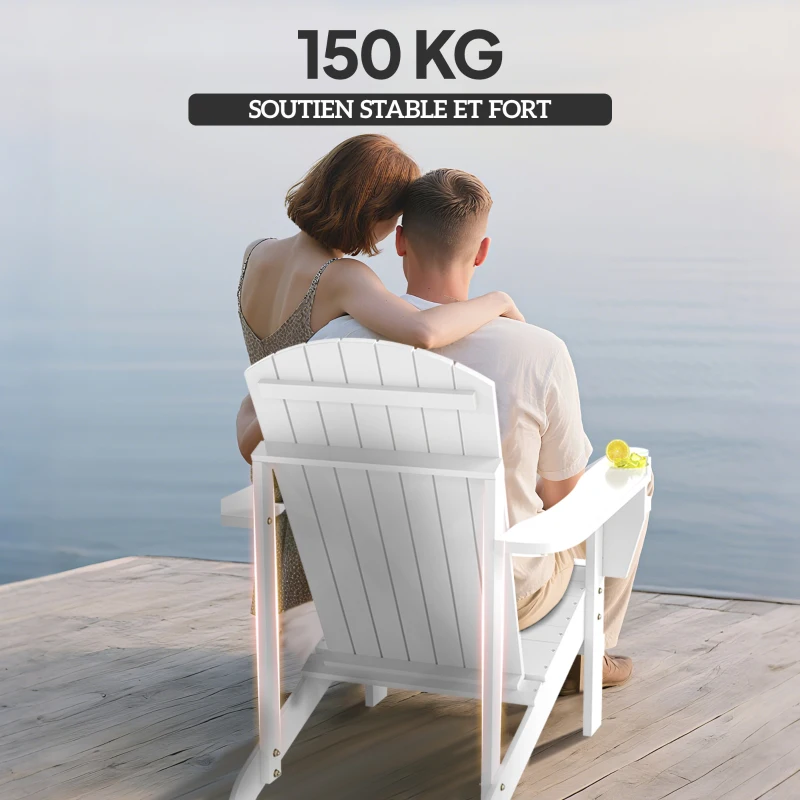 Outsunny Fauteuil de jardin Adirondack grand confort porte-gobelet intégré bois de sapin traité peint blanc