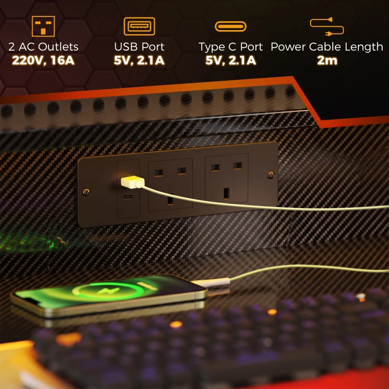 HOMCOM Two-Level LED Gaming Desk - Black