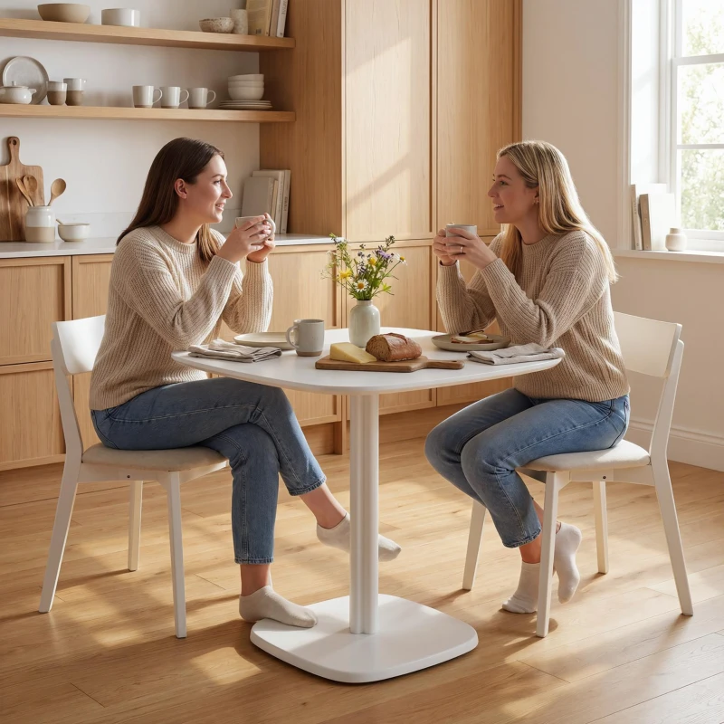 HOMCOM Table à manger pour 4 personne table de cuisine carrée style moderne avec plateau aspect bois, 70 x 70 cm, blanc