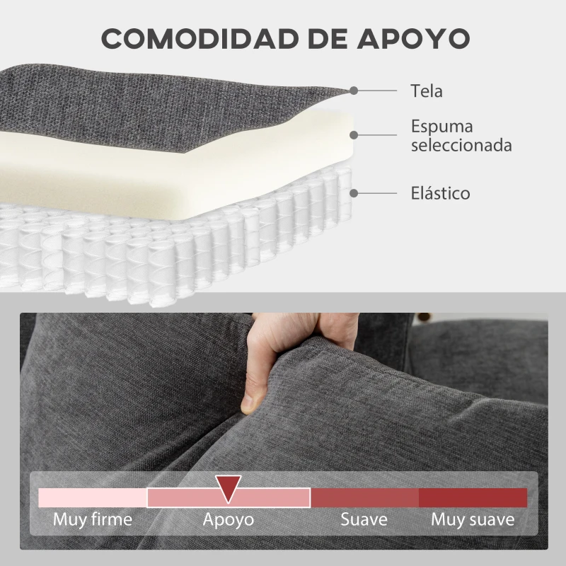 HOMCOM Sofá Chaise Longue Reversible de 4 Plazas 2 Almohadas Tapizado en Lino Marco de Acero 242x156x87 cm Gris Oscuro