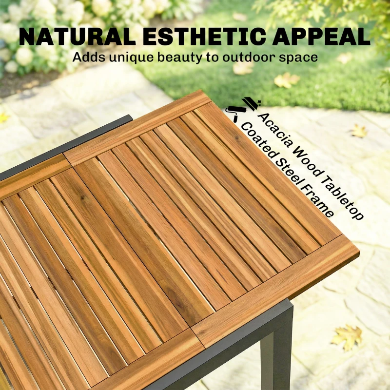 Outsunny Patio Dining Table Expandable Outdoor Dining Table Acacia Wood Top 80-120 cm Natural and Black