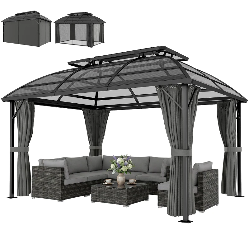 Outsunny 4 x 3m Aluminium Frame Hard Gazebo, with Accessories - Black