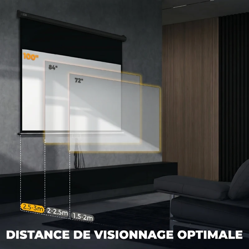 HOMCOM Écran de projection TV et Home Cinema de 100 Pouces vidéo projecteur 16:9 4K HD, fixation mural ou plafond
