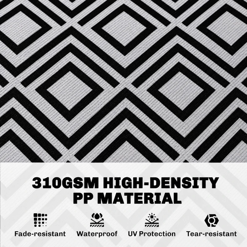 Outsunny Reversible Outdoor Rug, Plastic Straw Mat w/ Carry Bag Ground Stakes for Garden RV Picnic Beach Camping 182x274cm Black