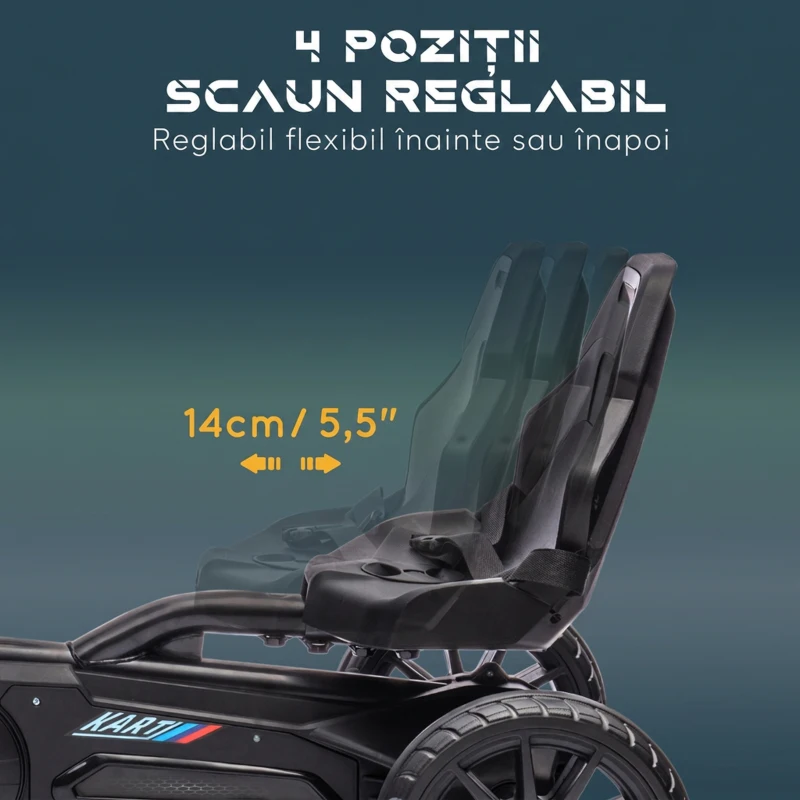 HOMCOM Kart cu Pedale pentru Copii 3-8 Ani, cu Scaun Reglabil