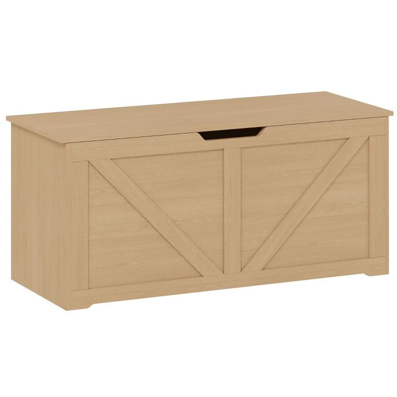 HOMCOM 127L Home Storage Box, with Safety Hinges - Nature Wood Finish