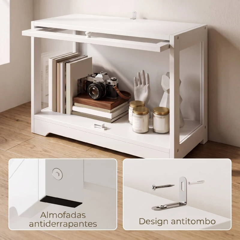 HOMCOM Vitrine Expositora para Coleções com Porta Acrílica Elevatória Deslizante para Figuras Decorativas 59x30x40 cm Branco