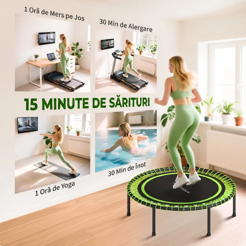 SPORTNOW Trambulină Elastico Fitness a 36 Corzi In Oțel E Pp Ø114x31 cm Verde