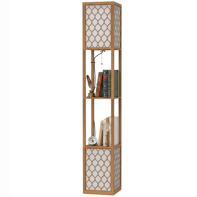 HOMCOM Duo Light Floor Shelves - Natural Wood Finish