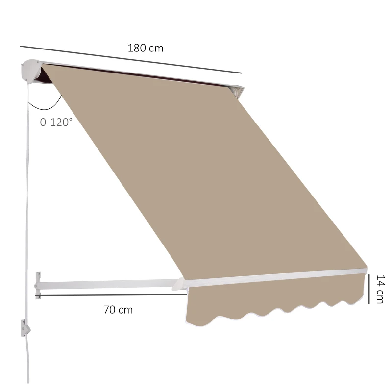 Outsunny Toldo Retráctil de Exterior con Marco de Aluminio Ángulo Ajustable Protección UV e Impermeable 180x70 cm Beige