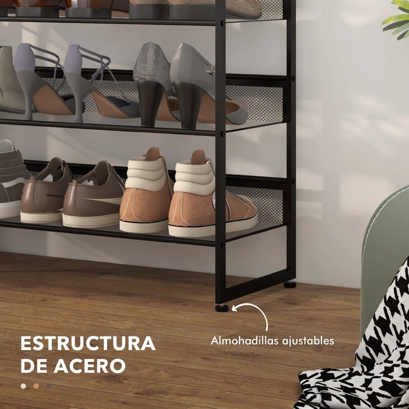HOMCOM Zapatero de 5 Niveles Zapatero Estrecho de Acero para 15 Pares de Zapatos para Recibidor Entrada Pasillo Negro