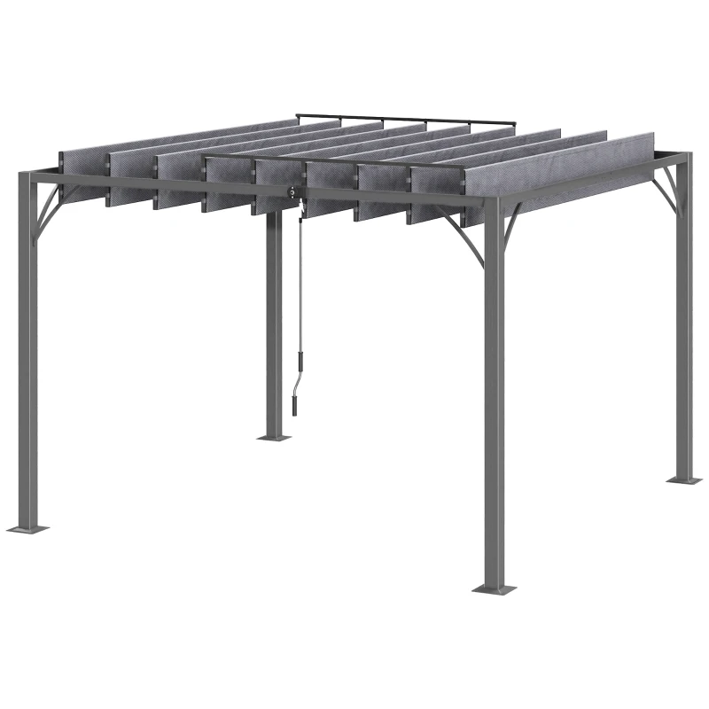 Outsunny 3 x 3(m) Outdoor Pergola with Retractable Roof, Aluminium Louvered Patio Gazebo Canopy for Garden, Patio, Grey