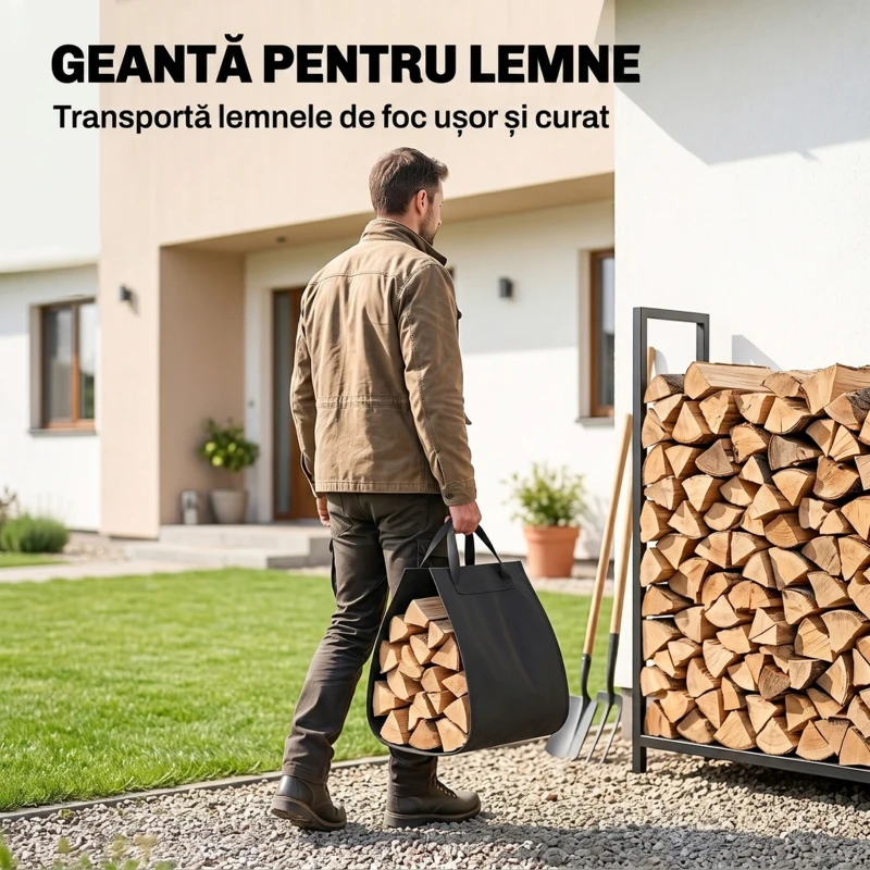 Outsunny Set pentru Șemineu din Metal, 6 Piese, cu Geantă, Perie, Lopățică, Vătrai, Clește și Suport, Negru