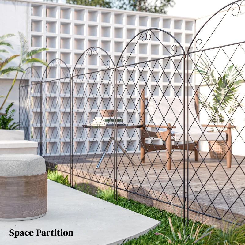 Outsunny Decorative Garden Fencing, 43in x 11.4ft Outdoor Picket Fence Panels, 4PCs Rustproof Steel Wire Landscape Flower Bed Border Edging, Gentle Swirls
