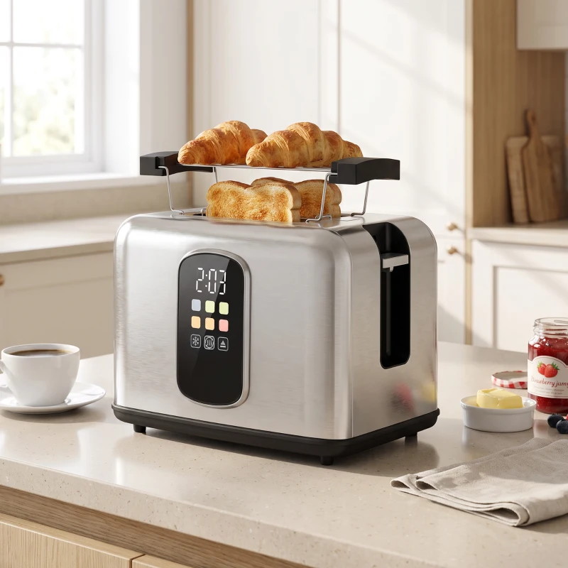HOMCOM 2 Slice Smart Toaster with Touch Screen & LED Countdown, Toaster with Warming Rack, 6 Browning Levels, Memory Function