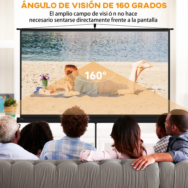 HOMCOM Pantalla de Proyección con Soporte Portátil 100 Pulgadas Formato 16:9 con Altura Ajustable 221x124 cm Negro