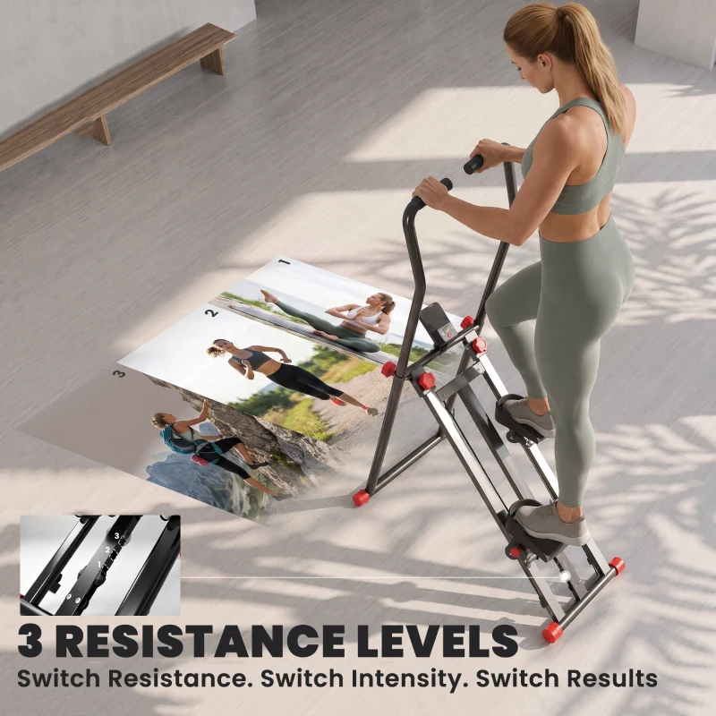 SPORTNOW Stair Stepper for Home Gym with 3 Resistances, Foldable Vertical Stair Climber with Adjustable Handlebar, LCD Monitor