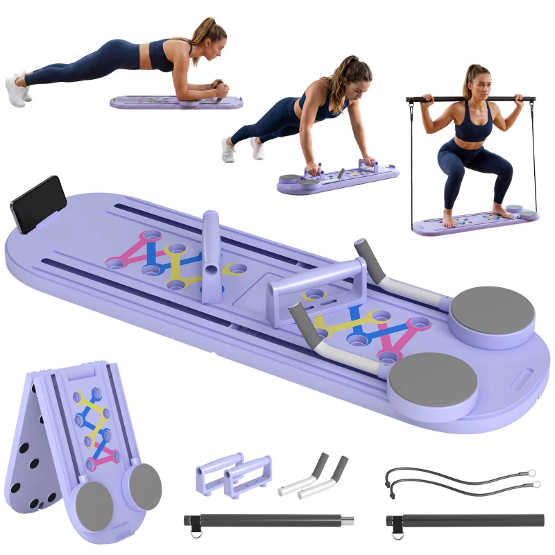 SPORTNOW Platformă Pilates 5 în 1 Pliabilă, Set Reformer pentru Antrenament Acasă, PP, Albastru Deschis