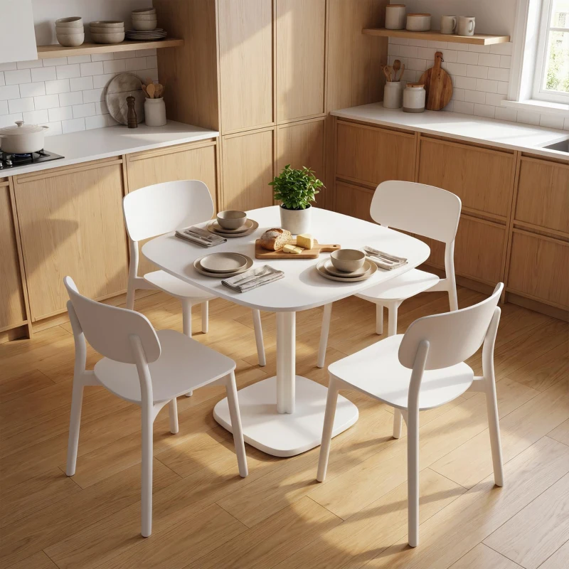 HOMCOM Table à manger pour 4 personne table de cuisine carrée style moderne avec plateau aspect bois, 70 x 70 cm, blanc
